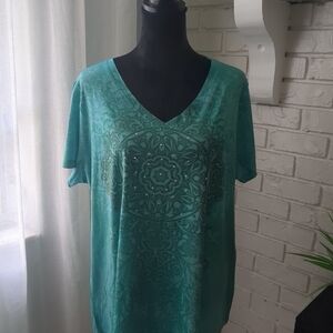 Chic Teal V-Neck Short Sleeve Top